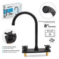Mezclador 8" P/Lavap Cuello Alto Cruceta Acero Inox Acabado Negro Mate