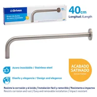 Brazo Para Ducha Redondo 40 Cm Acero Inoxidable Acabado Satinado