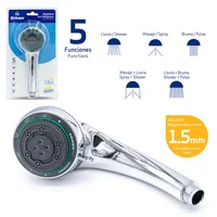 Regadera De Mano Con Manguera De 1.5 M P/Ducha - 5 Chorros Blister Pza Consumo 9 l/min