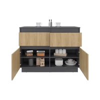 Isla Cocina Lioni (2c) Plomo+fresno Europeo 90x120x60 cm Just Home Collection