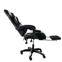 Silla Gamer Vibracion Lumbar Negro Blanco y Reposapies