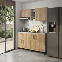 Just Home Collection Cocina Integral Tokio 1.50 Metros Iroko Incluye Mesón Poceta Derecha con 4 Fogones a Gas Just Home Collection