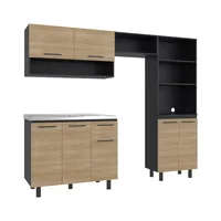 Cocina Integral 2.20 Metros Macedonia Europeo/Wengue Incluye Mesón Liso Poceta Izquierda en Acero Inoxidable y Alacena Just Home Collection