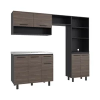 Just Home Collection Cocina Integral 2.20 Metros Macedonia Milan / Wengue Incluye Mesón Liso Poceta Izquierda y Alacena Just Home Collection
