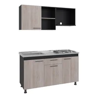 Just Home Collection Cocina Integral 1.50 Metros Sierra Wengue/Tivoli Incluye Mesón Poceta Izquierda con 4 Fogones a Gas Just Home Collection