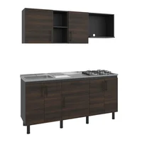 Just Home Collection Cocina Integral 1.80 Metros Pisa Wengue/Nogal Incluye Mesón Poceta Izquierda con 4 Fogones a Gas Just Home Collection