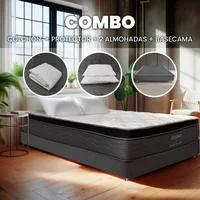 Combo Colchón Y Base Cama Elegance Pocket Sencillo 100X190 Cm Medio Suave Ortopédico con Almohada Y Protector