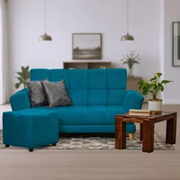 Sofa Cama Ocean Turquesa con Cojines + Puff