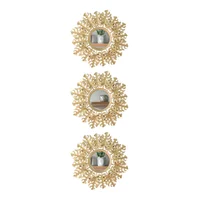 Set de 3 Espejo 25 cm Hojas  C/U Oro Shine