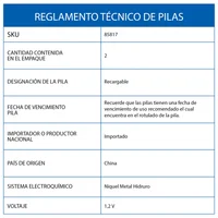 Pila Recargable C Nimh 2200 Mah 2 Unidades