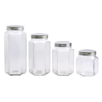 Set De 4 Frascos Vidrio Tapa Plata