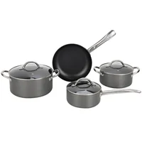 Juego de Ollas Batería de Cocina 7 Piezas Antiadherente Aluminio Anodizada Gris Mango Acero Apto para Inducción Just Home Collection