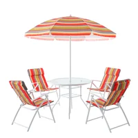 Juego Comedor Exterior 4 Puestos Metal / Textil Con Parasol Muticolore Country Ii