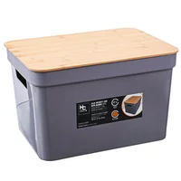 Caja Organizadora Infinity Plástica Tapa Bambú 11 litros 27x22x36 cm Gris Just Home Collection