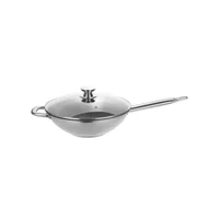Wok Antiadherente en Acero Inoxidable 28 cm 3 Litros Plateado/Negro Tapa Vidrio Apto para Inducción Just Home Collection