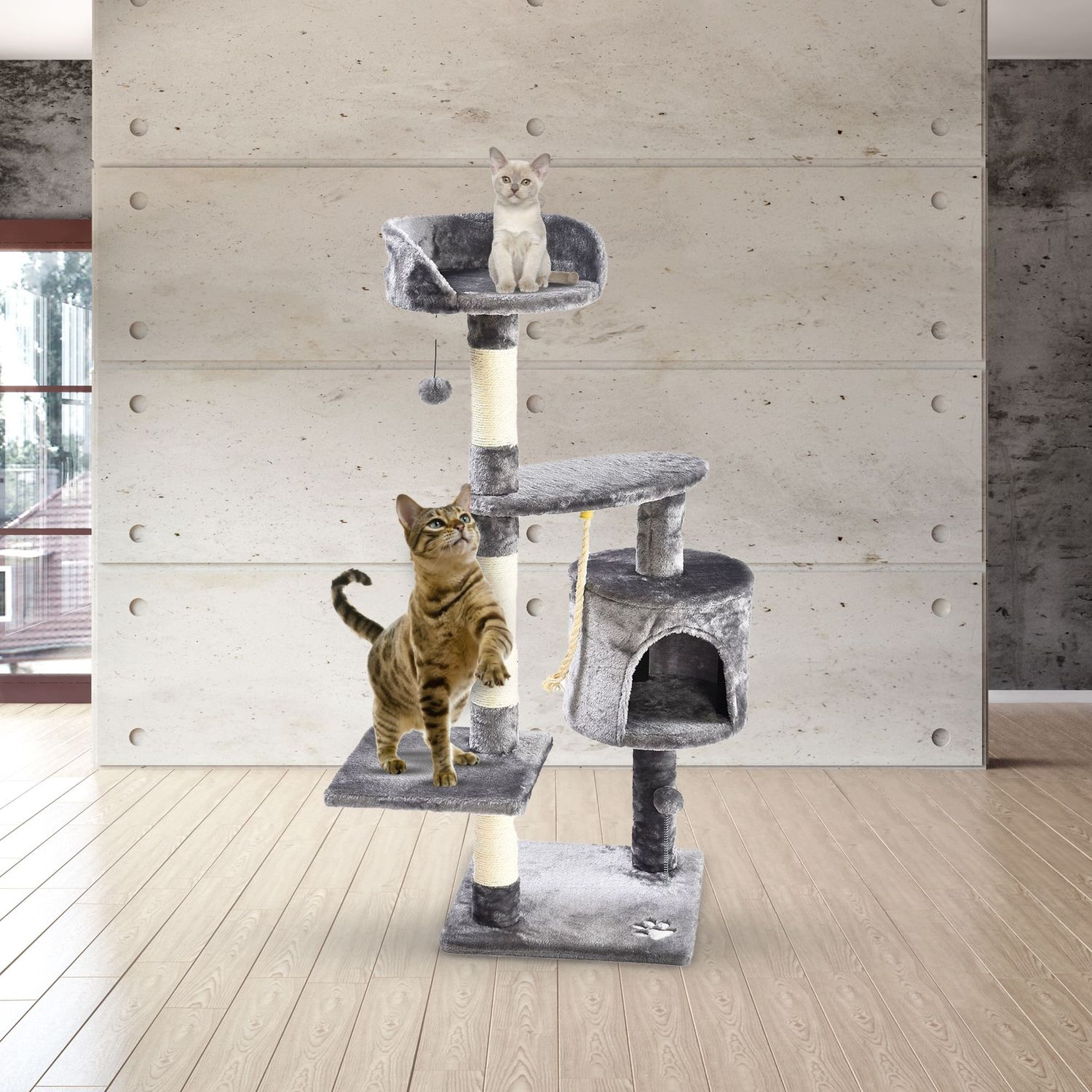 Gimnasio Para Gatos Arbol 40x40x112cm Pequeño Gris PETIZOOS