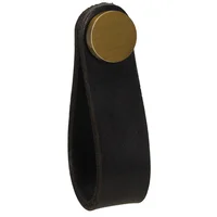 Pomo Piel Negra Boton Oro Mate Gl24