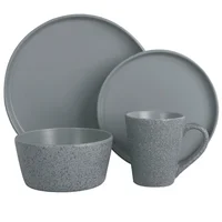 Juego de Vajilla en Cerámica Mármol Gris 4 Puestos 16 Piezas
