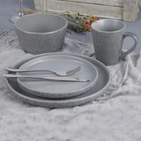 Just Home Collection Vajilla Mármol Gris 4 Puestos 16 Piezas