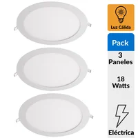 Set de 3 Panel Led Empotrable Circular 18w Luz Cálida Certificado