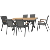 Juego Comedor Exterior 6 Puestos Aluminio Gris / Madera Munich