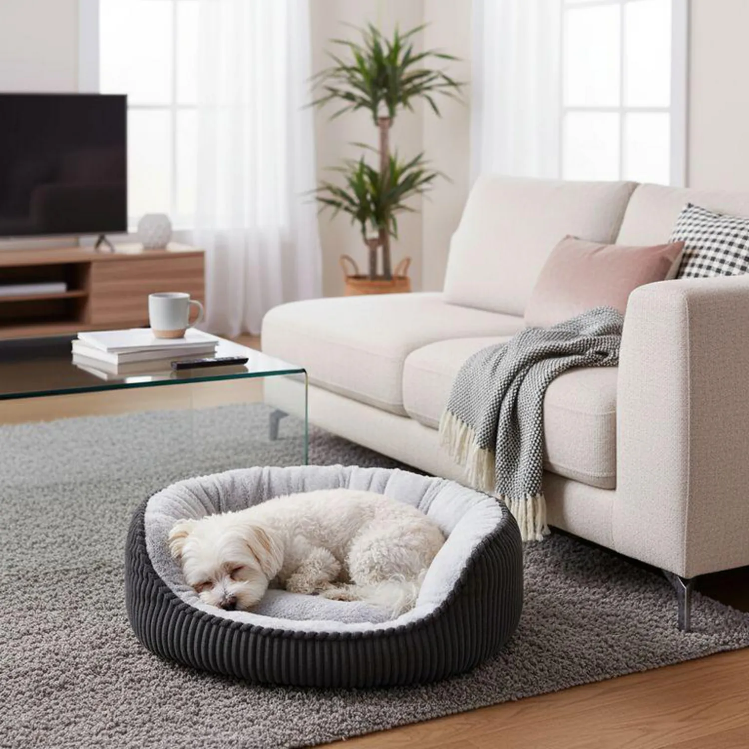Cama Para Mascotas Redonda 55x45x17cm Negro Y Gris Petizoos