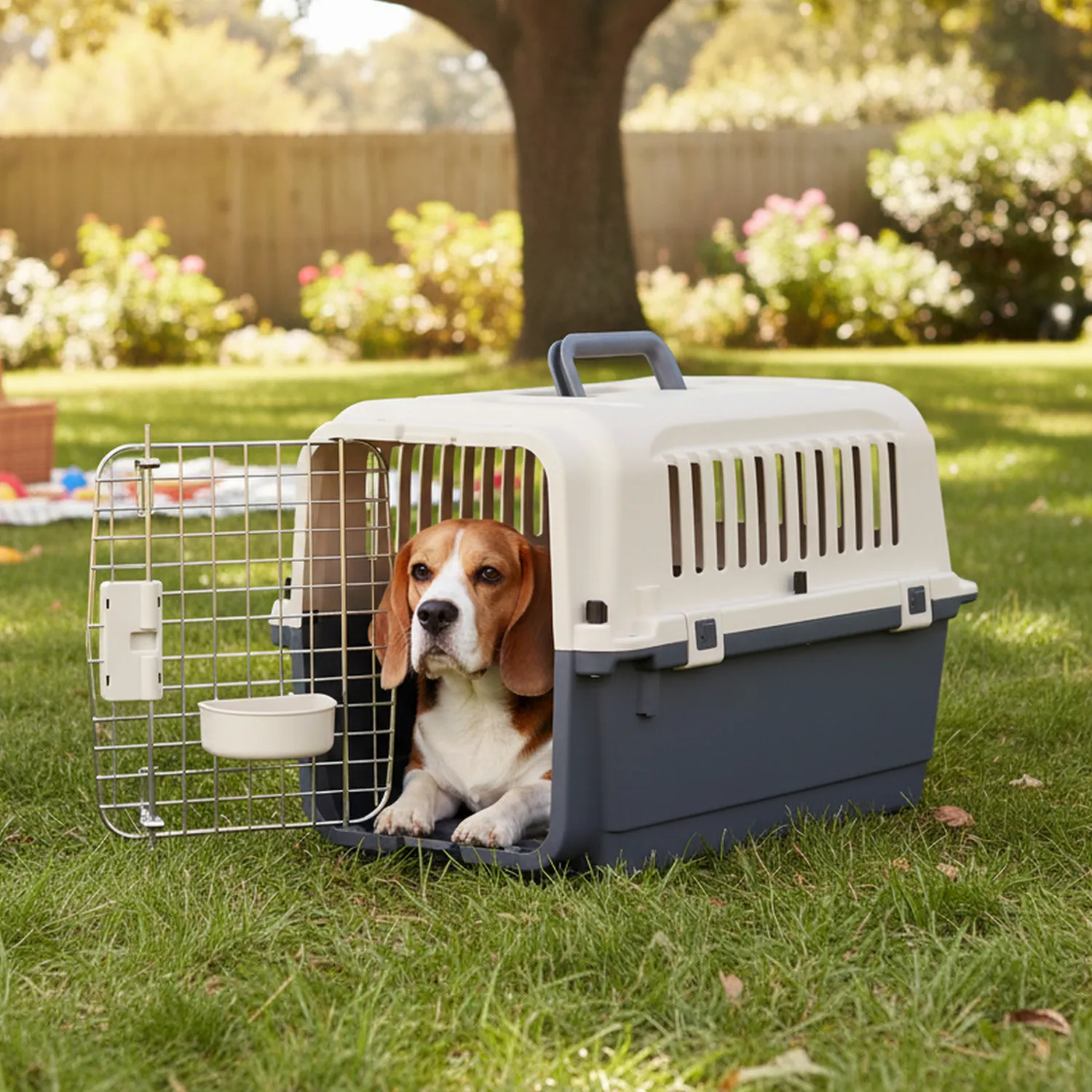 Guacal Para Mascotas Plastico 50x33.3x33cm Mediano Crema