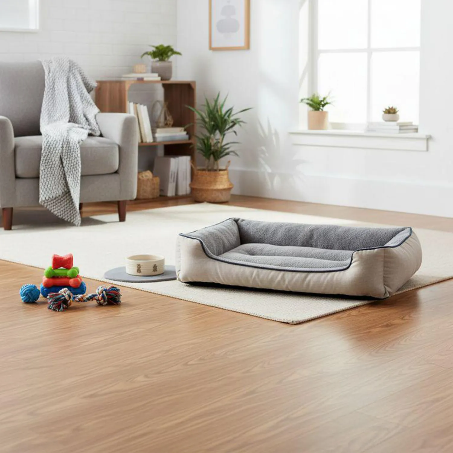 Cama Perro Talla L 90x68 Cm Beige Gris Petizoos 4