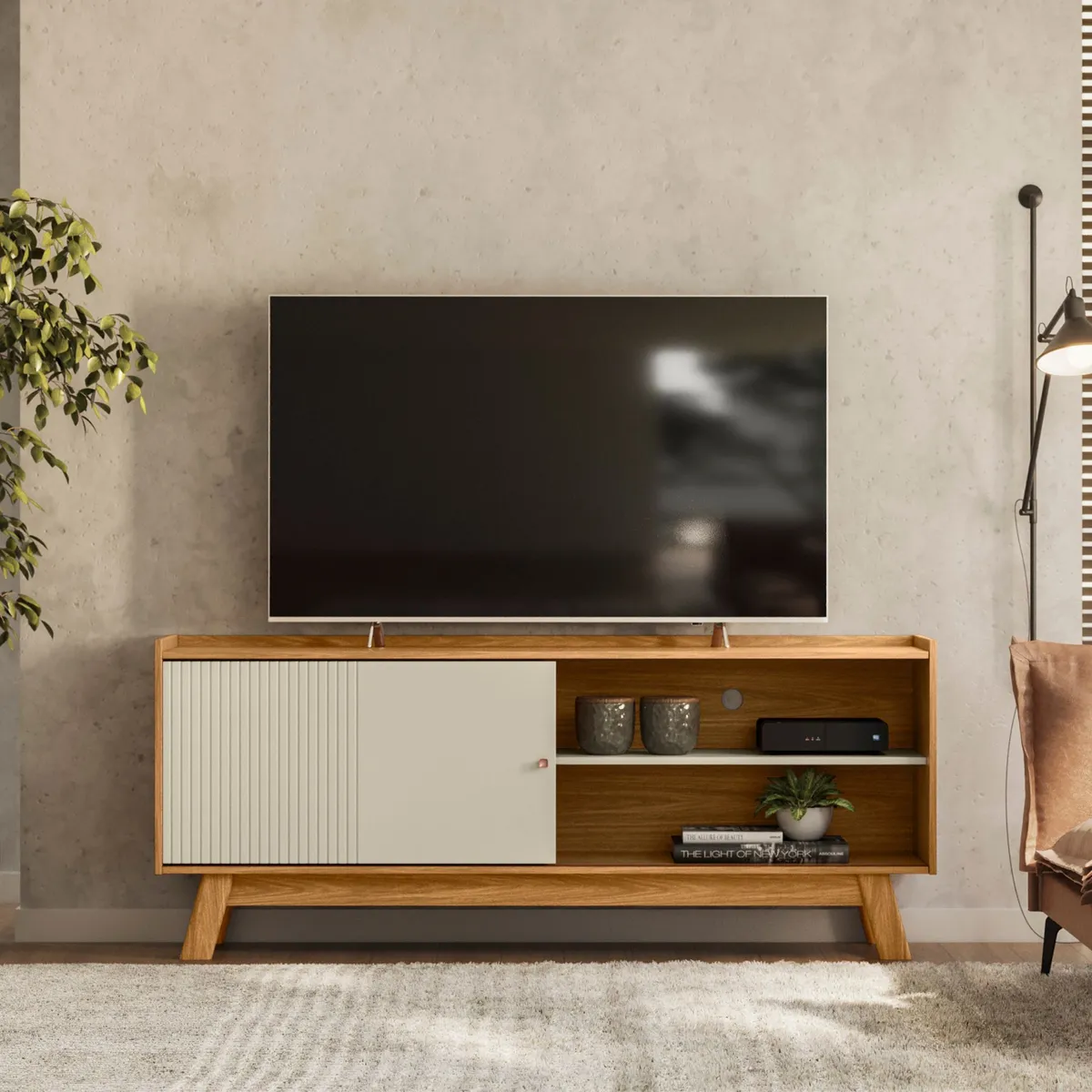JUST HOME COLLECTION - Mesa de TV Aurum 160x66x36 cm Natural/Blanco