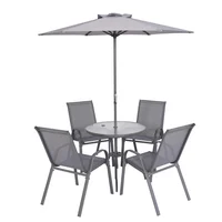 Juego Comedor Exterior 4 Puestos Metal / Textil Con Parasol Gris Nairobi