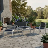 Juego De Terraza Sala Exterior Metal/Textil 4 Piezas Franckfurt Slats Negro