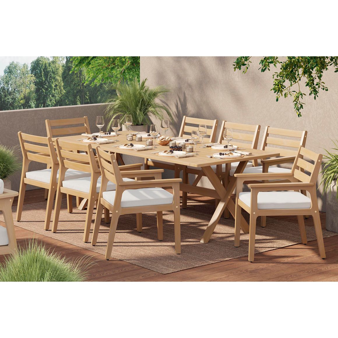 Juego Comedor Exterior 8 Puestos Madera Eucalipto Cali - Homecenter.com.co