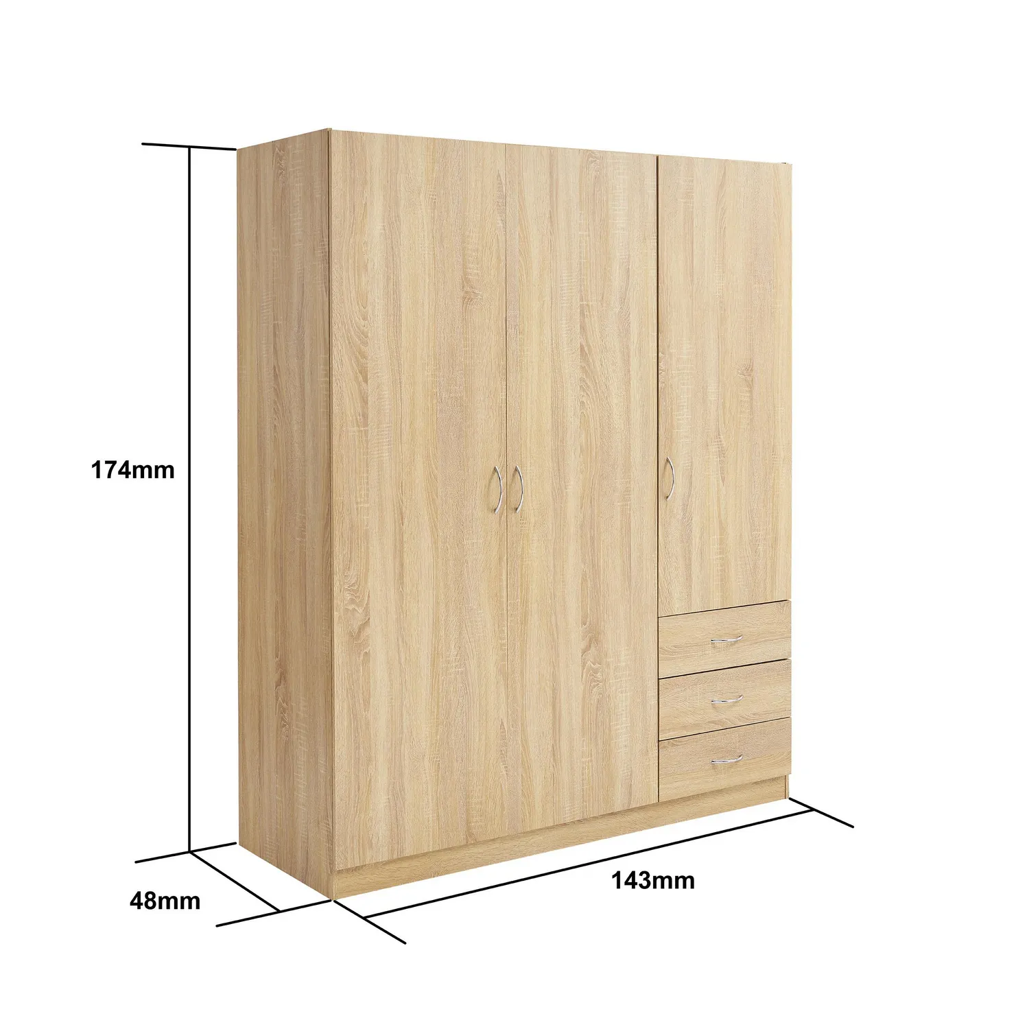 Closet Grecia 3 Puertas 3 Cajones 143x175x48 cm Madera Natural Just ...