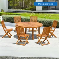 Juego Comedor Exterior 6 Puestos Redondomadera Acacia Sillas Plegables Grenoble