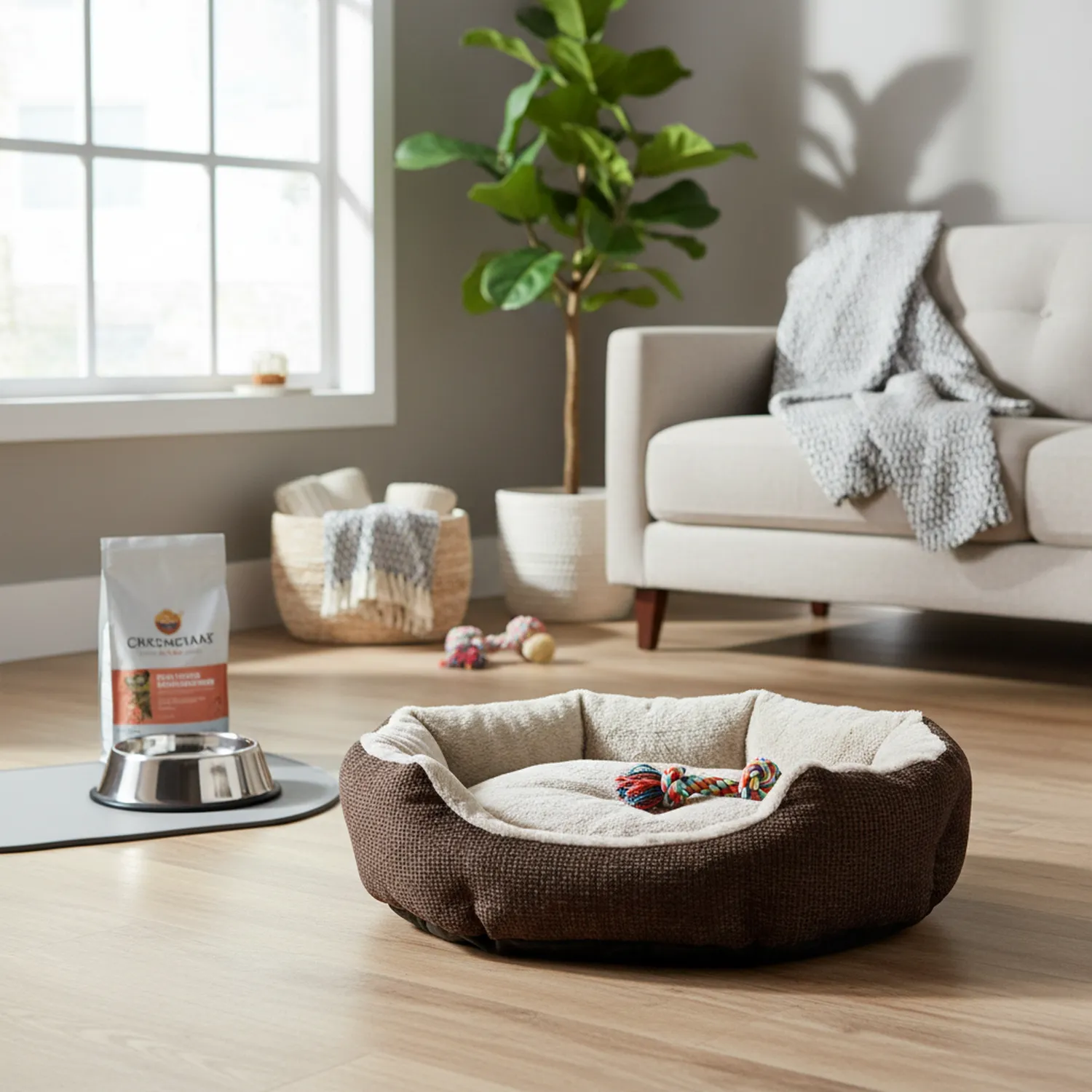 Cama Redonda Para Perro 70x65x18 cm Grande Café Petizoos 3