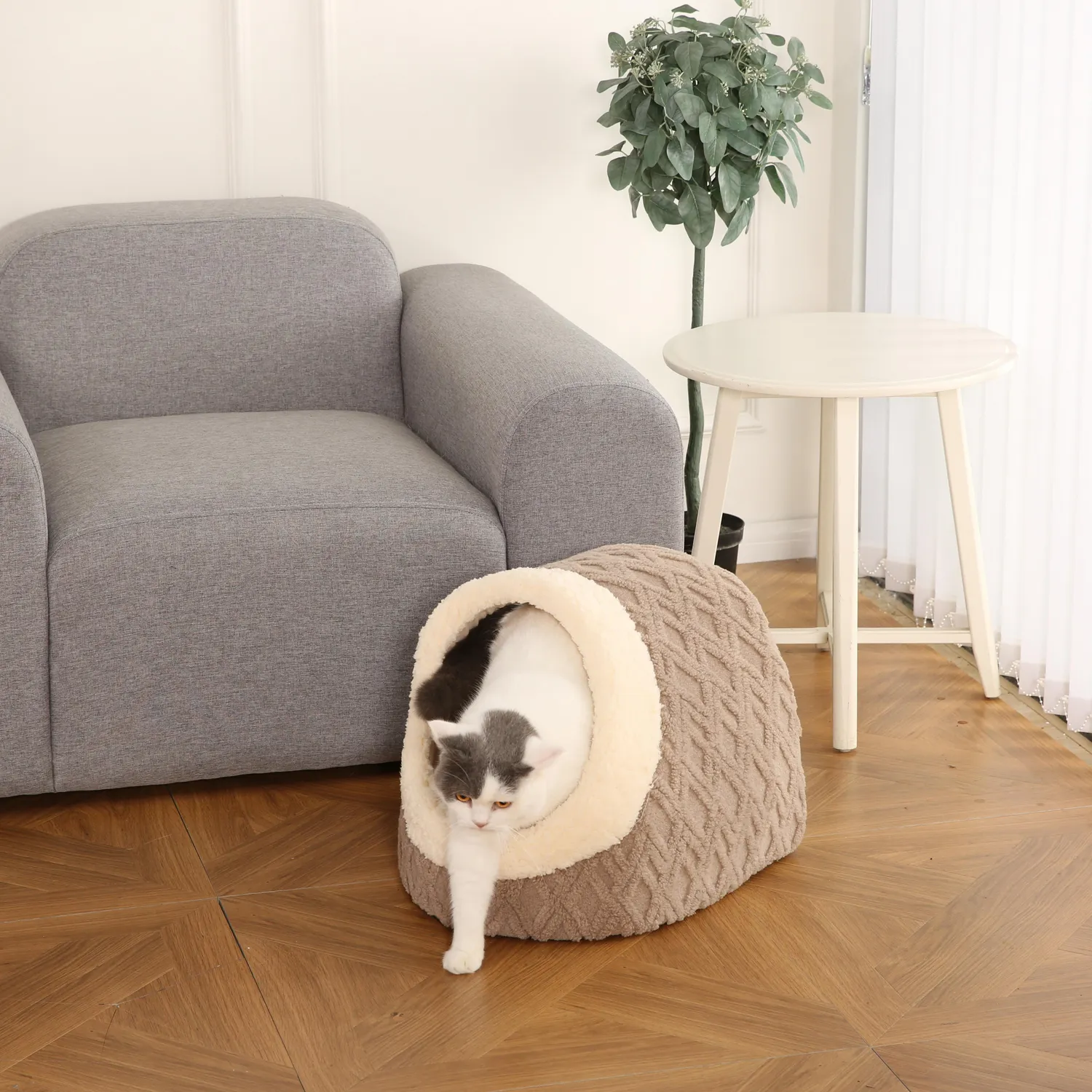 Cama Gato 48x37x36 Cm Gris/Beige Petizoos 3