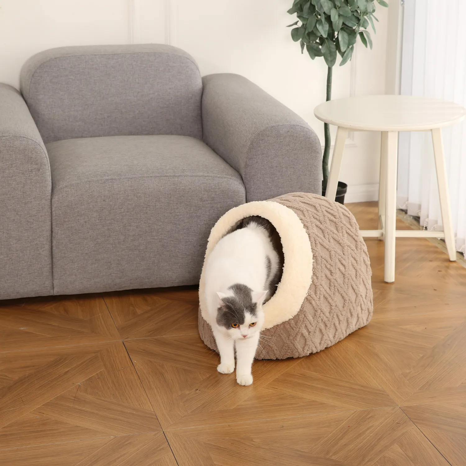 Cama Gato 48x37x36 Cm Gris/Beige Petizoos 4