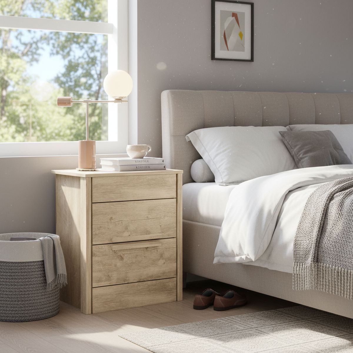 CASA BONITA - Mesa de Noche Paris 2 Cajones 51x39x61 cm Avellana