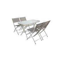 Juego De Comedor Exterior 4 Puestos Metal Taupe