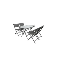 Juego De Comedor Exterior 4 Puestos Metal Gris