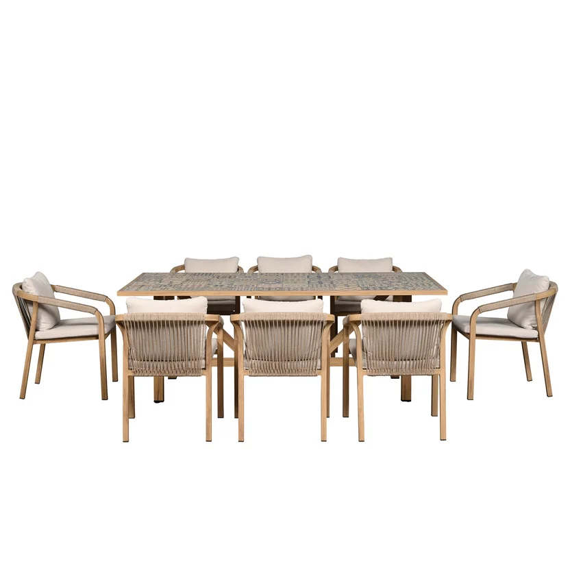 Juego Comedor Exterior 8 Puestos Aluminio Color Mosaico - Homecenter.com.co