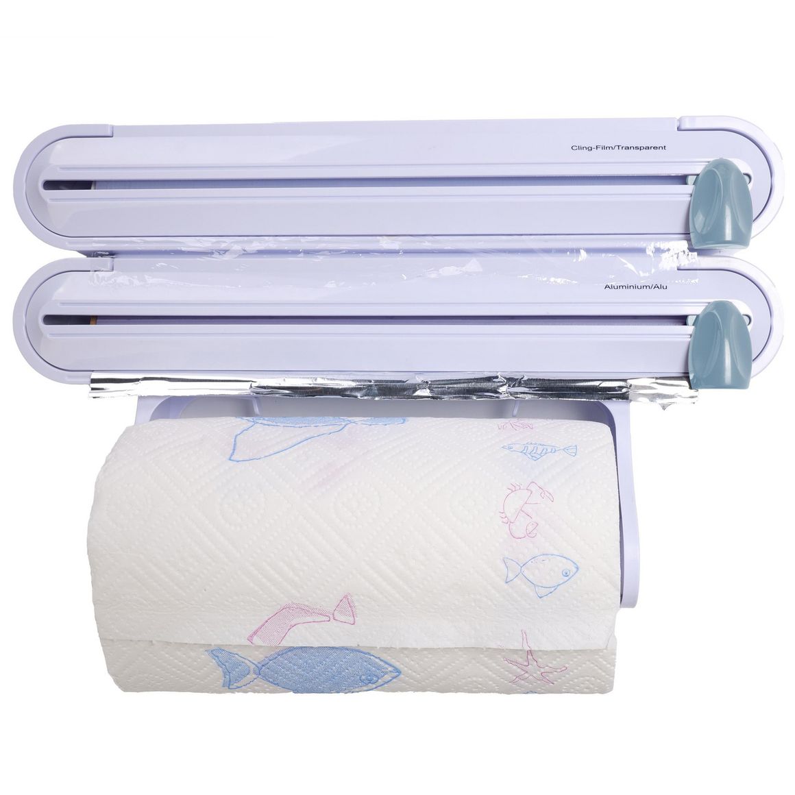 Organizador De Cocina: Dispensador De Film, Aluminio Y Toallas Con Cortador - Montaje En Pared