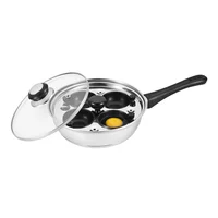Sartén en Acero Inoxidable Antiadherente 20cm con 4 Moldes Huevo Plateado/Negro Tapa Vidrio Plata Apto para Inducción Just Home Collection