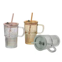 Mug Vidrio con Pajita 400ml Colores
