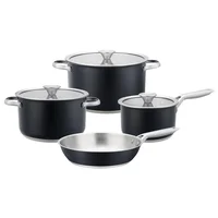 Juego de Ollas Batería de Cocina Negro Acero Inoxidable Antiadherente 7 Piezas Lecce Apto para Inducción Just Home Collection