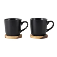 Set de 4 Mug Negro 354ml Base Madera