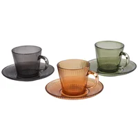 Set de 3 Tazas + plato en Vidrio Retro