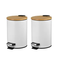 Set Papelero Tapa Bambu 3 Litros Blanco