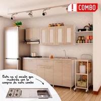 Cocina Integral Ibiza 1.80 metros Chantilli + Mesón Radiante 180x52 cm con 4 Puestos a Gas Poceta Derecha Monocontrol Acero Inoxidable