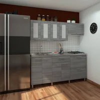 Cocina Integral Ibiza 1.80 metros Humo + Mesón Radiante 180x52 cm con 4 Puestos a Gas Poceta Izquierda Monocontrol Acero Inoxidable